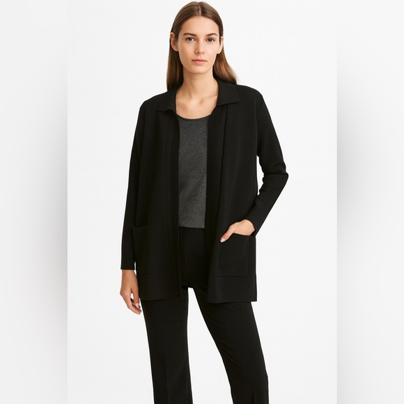 Misook Black Acrylic Pockets Open Front Cardigan Sweater Jacket Women’s Size L - Picture 1 of 8